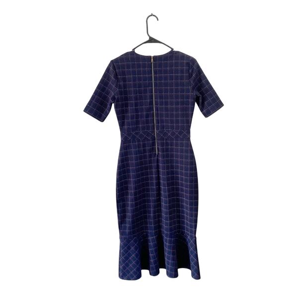 Banana Republic Navy Plaid Sheath Work Dress Ruffle Hem Elegant Office Sz 6 - Picture 3 of 11